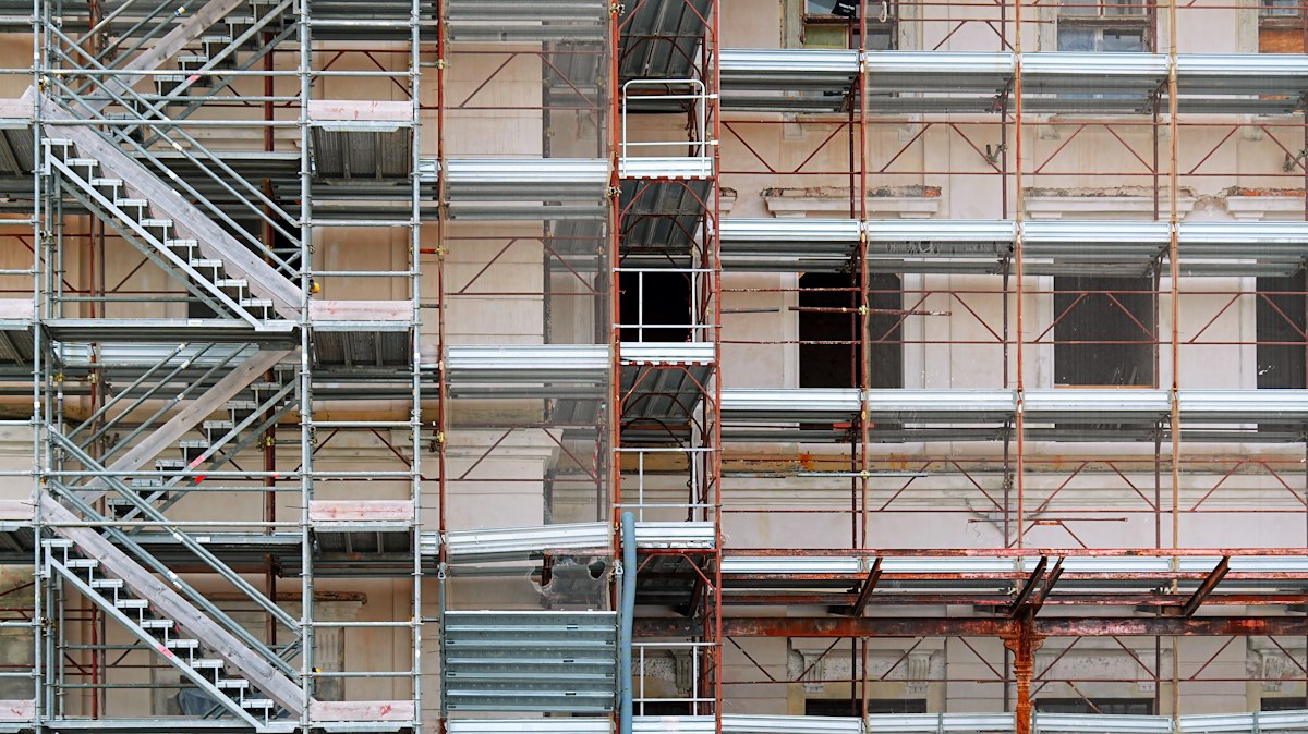 Commercial building undergoing an engineering retrofit